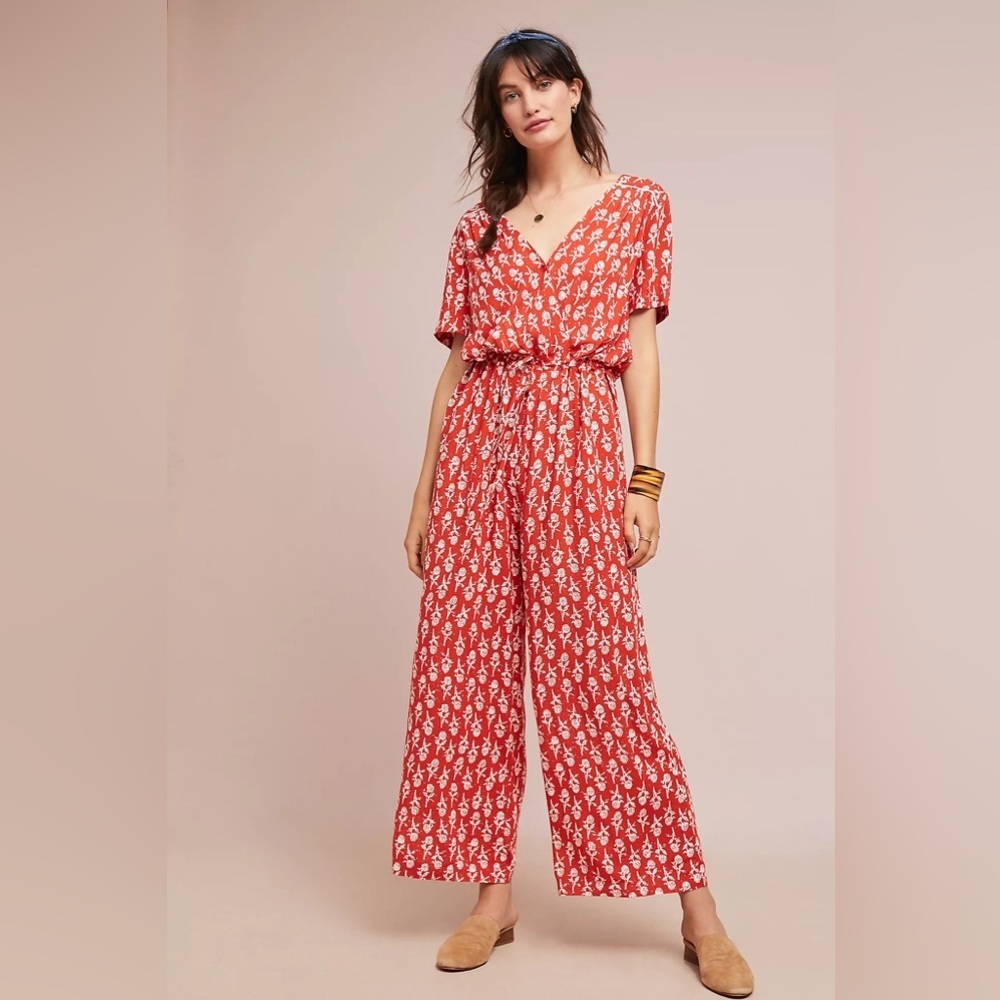 Anthropologie Porridge Antonia Short Sleeve Pull-On V-Neck Printed Jumpsuit XS